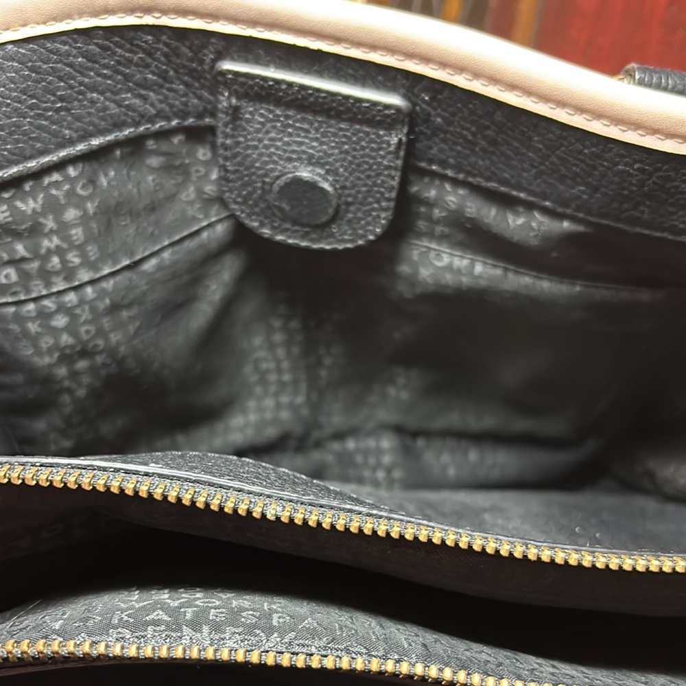 Kate Spade Leather Tote Bag Black w Cream Padded Center Zip wWristlet and Wallet - Picture 10 of 17